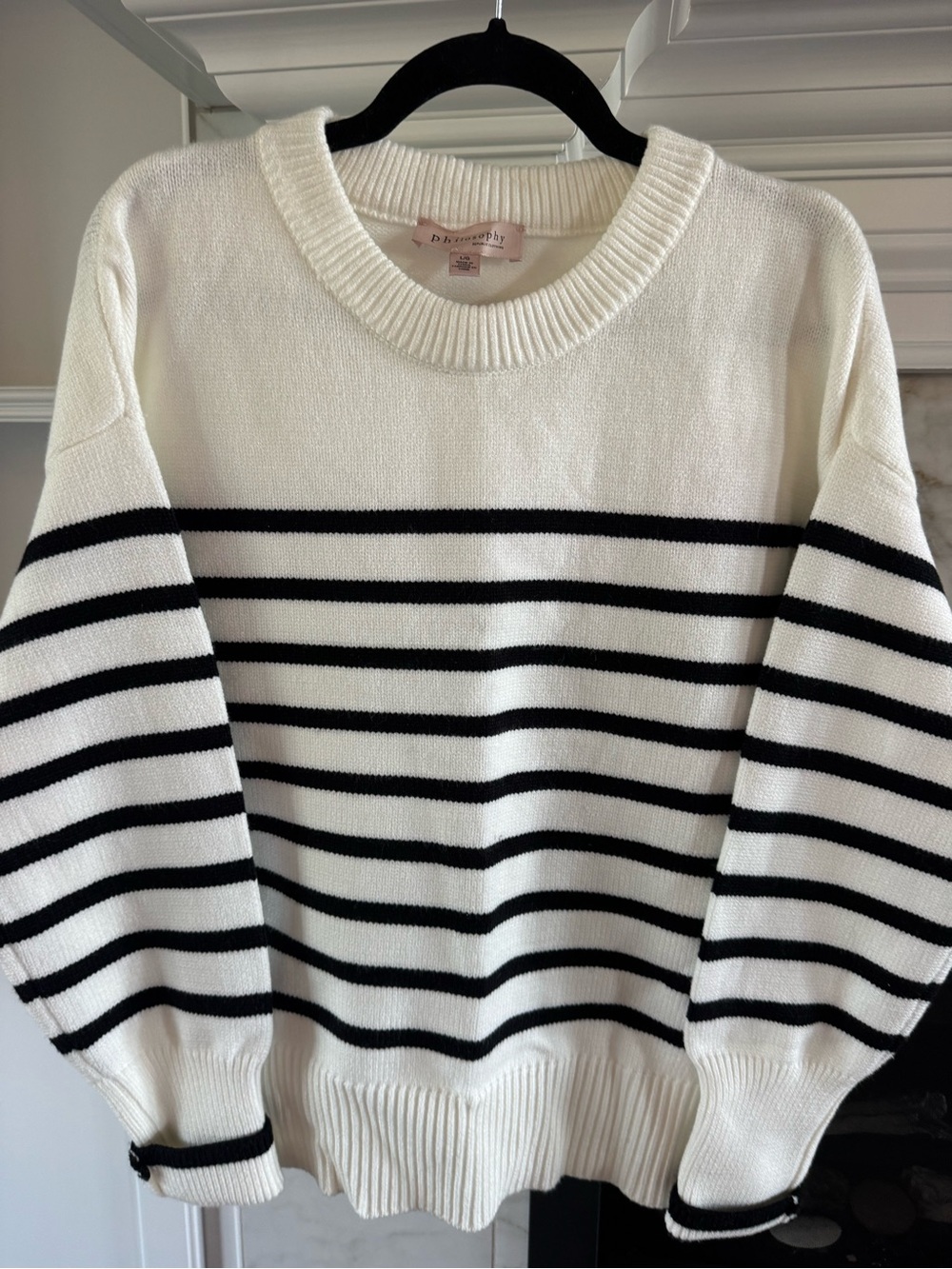 Philosophy Black and White Striped Crewneck Sweater